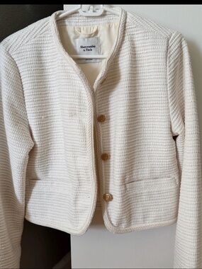 Abercrombie & Fitch Cream Textured Button-Front Blazer Jacket